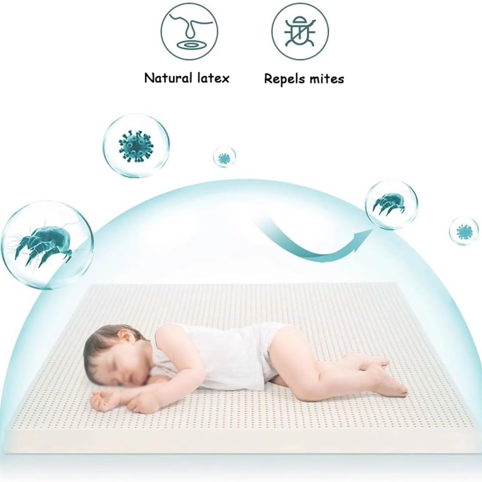 Materac, w 100% naturalny lateks organiczny, oddychający i wygodny, trwały i niełatwy do złożenia, nakładka na materac, materac z naturalnego lateksu,7.5cm,140x200cm(55x79in)