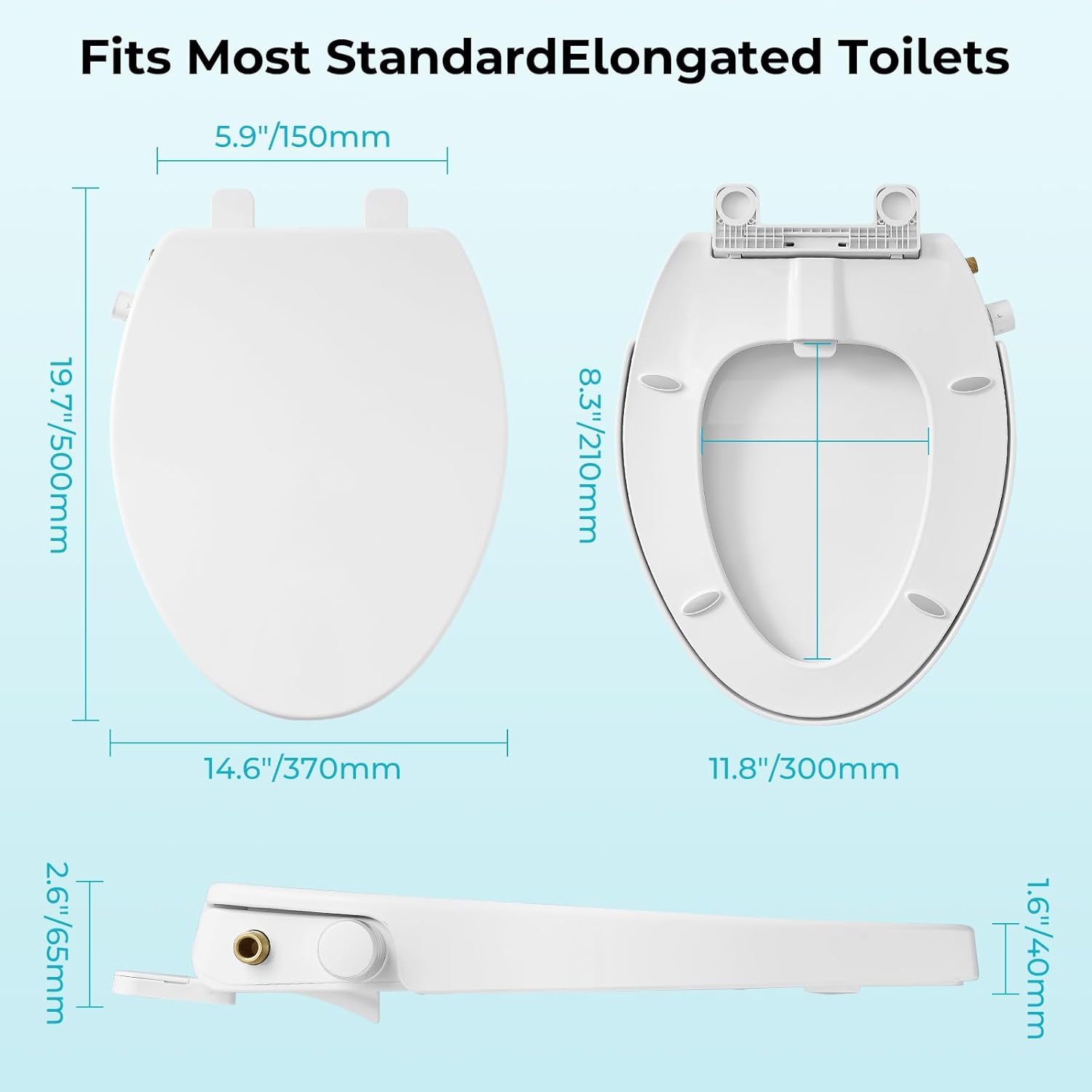 Bidet Toilet Seat,Non-Electric Quiet-Close,Fit Elongated Toilet Seat,Adjustable Water Pressure and Self-Cleaning Dual Nozzles