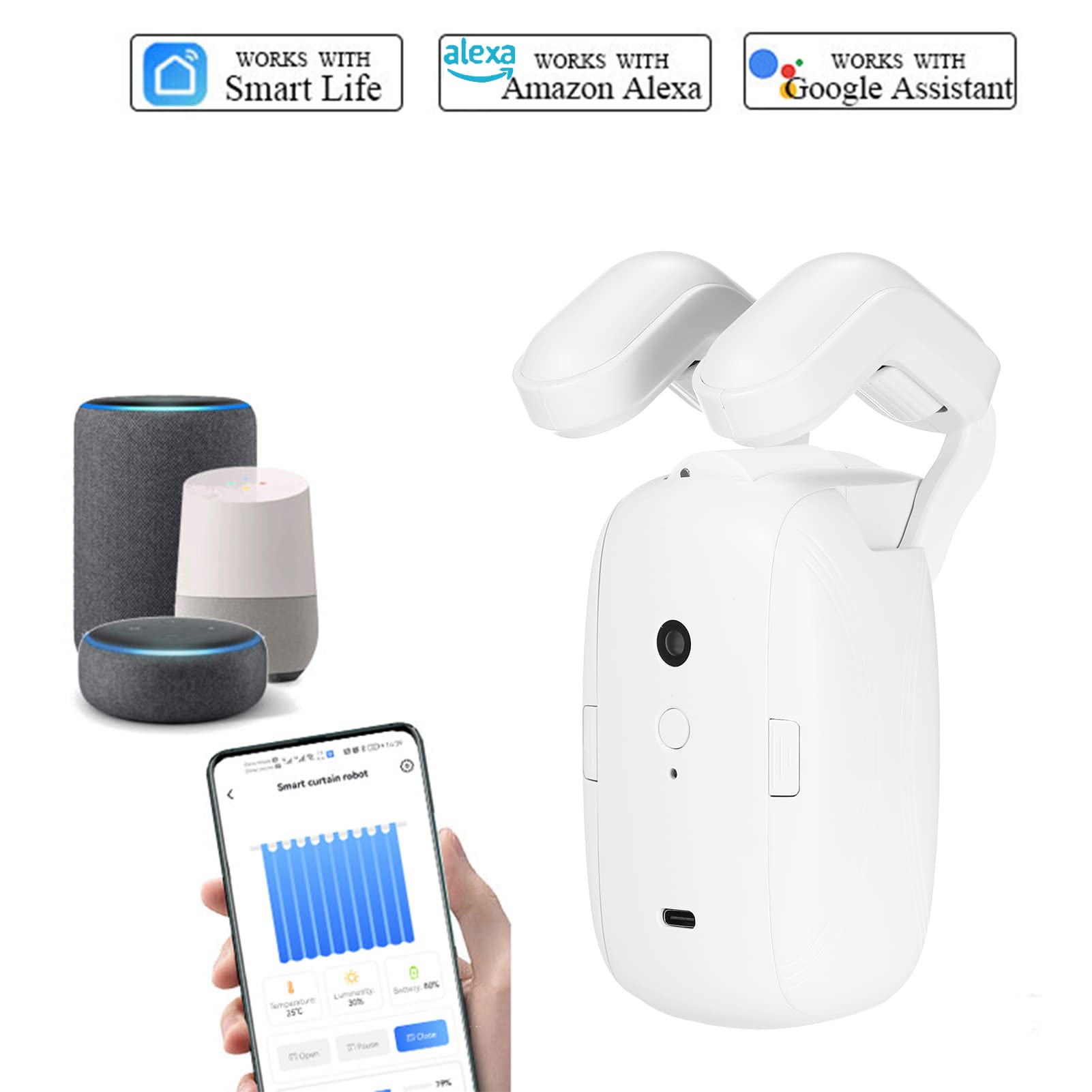 Intelligenter Elektrischer Vorhangmotor, Intelligente Sprachsteuerung, Römischer Stangenöffner für Zuhause, 2 Stück WiFi BT APP-Steuerung, Timer-Setup für ältere Menschen (Weiß #-1)