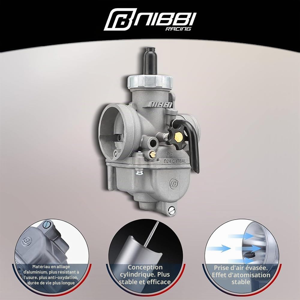 NIBBI Carburateur PE30 mm, Trois Jet Principal Et Lent/Pilot Jet, pour Moteur de Moto de 250 cc à 300 cc pour Moto Tout-Terrain 2/4 Temps et Mini Moto