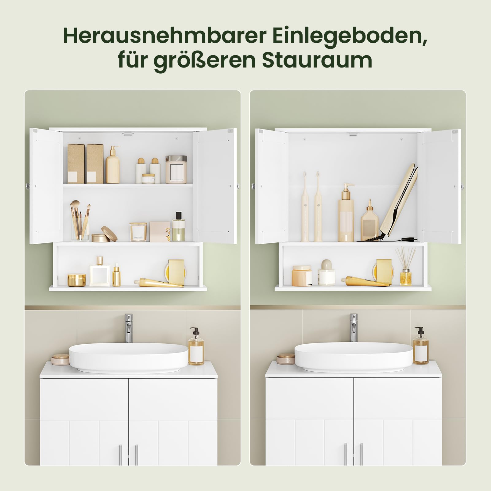 EUGAD Spiegelschrank für Badzimmer Gästetoilette Wohnung Hotel, Badschrank hängend, mit Verstellbarer Ablage, mit magnetischer Tür, aus MDF, 56 x 58 x 13 cm, Weiß