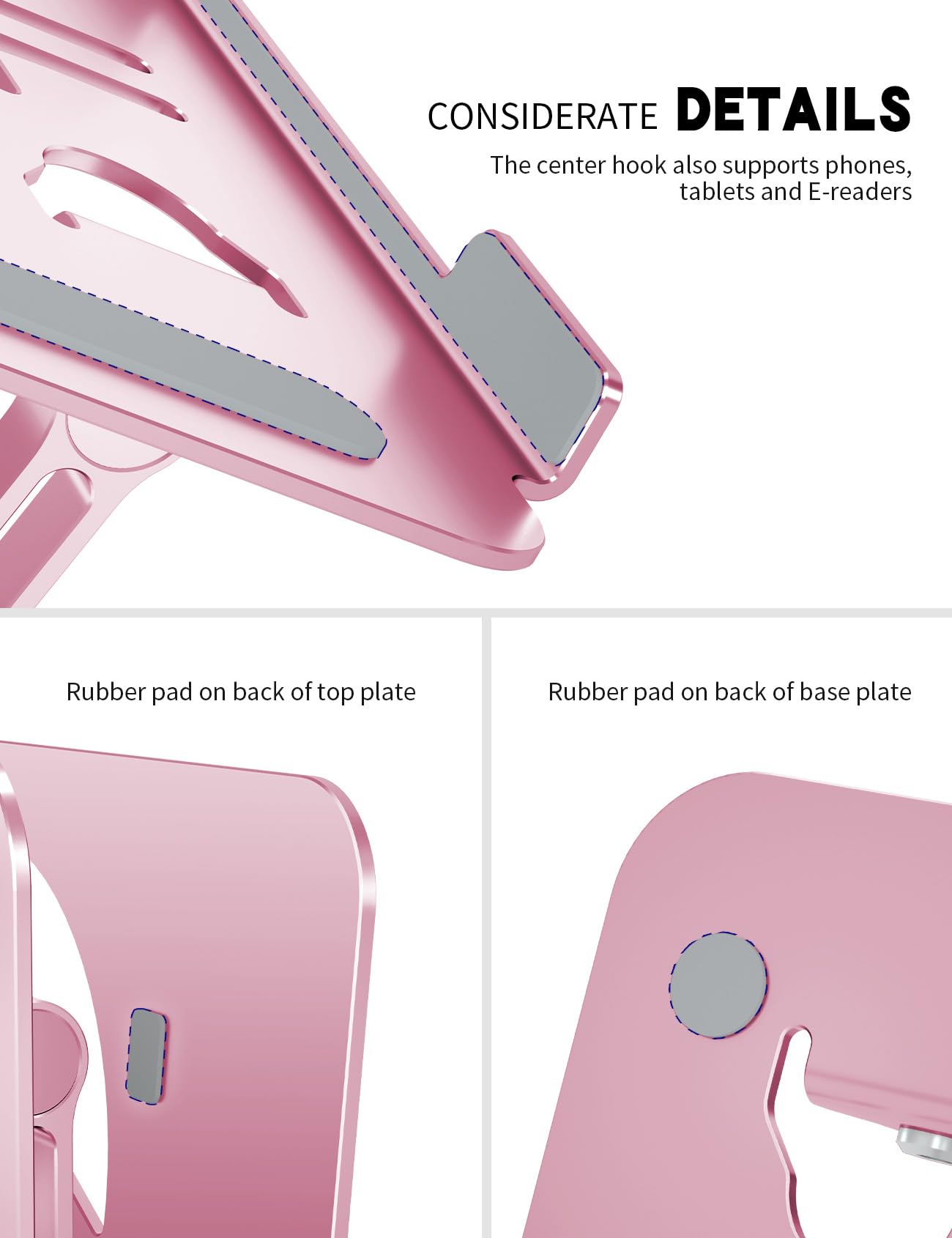 Soporte ergonómico ajustable para computadora portátil, para trabajo colaborativo, plegable y portátil, disipador de calor, se adapta a portátiles de hasta 15.6 pulgadas (rosa pícea)