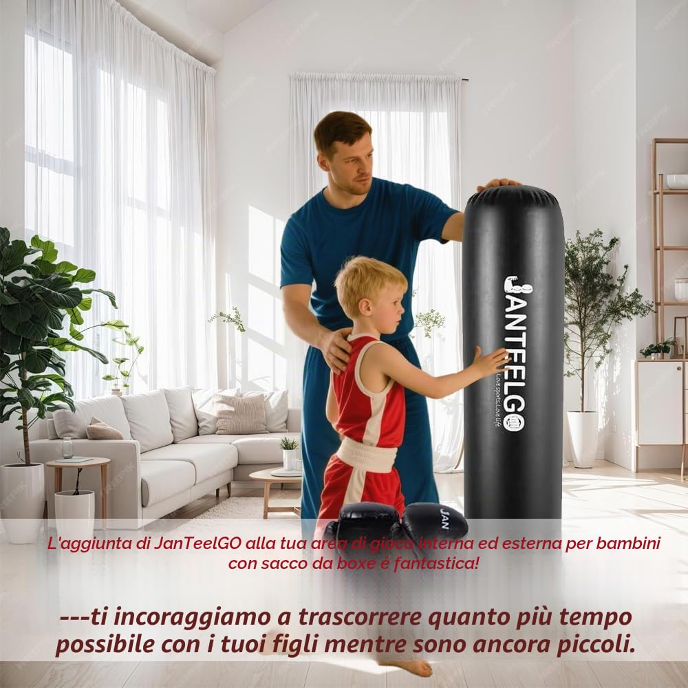 Sacco da Boxe da Terra con Guantoni da Boxe: JanTeelGO 150cm Sacco Box Bambino Allenamento Boxe - Punching Ball Bambini e Ragazze Età 3-12 per Praticare Karate, Taekwond