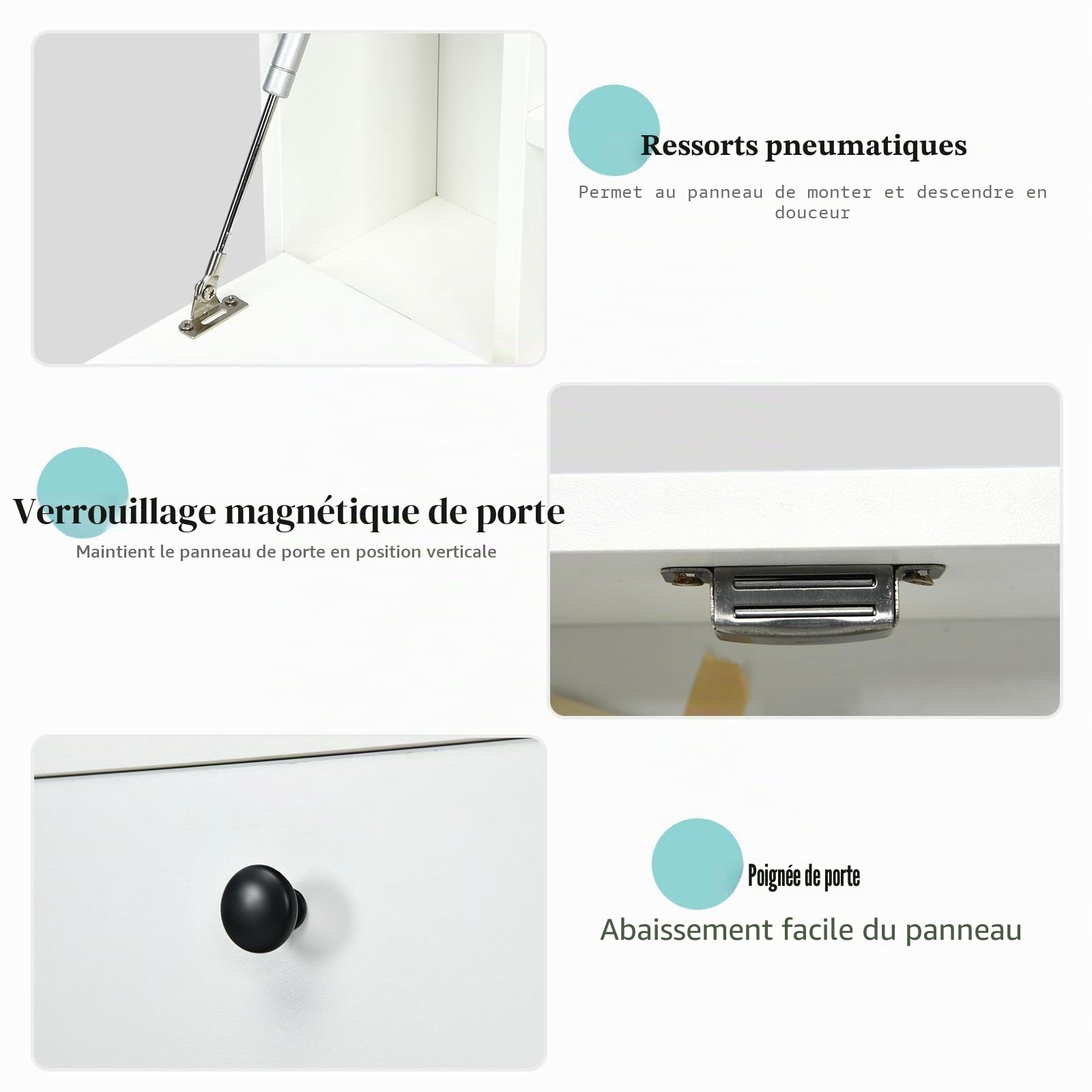 FANTASK Bureau d'ordinateur Pliable avec Compartiments de Rangement et tiroir, Table Murale Pliante pour Bureau à Domicile et Petites pièces, Blanc