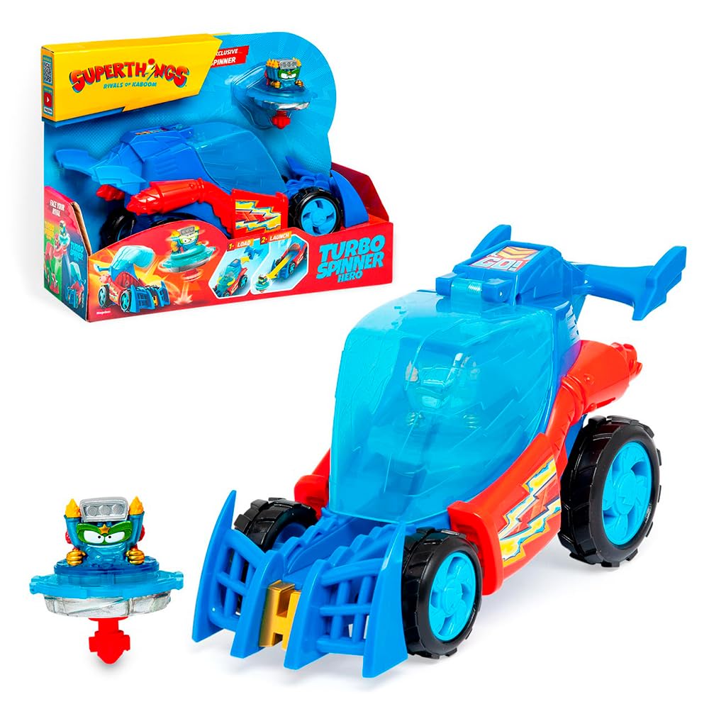 SUPERTHINGS KAZOOM Power Turbo Spinner Hero Vehicle with Spinning Top Launcher Includes 1 Turbo Spinner and 1 Exclusive Kazoom