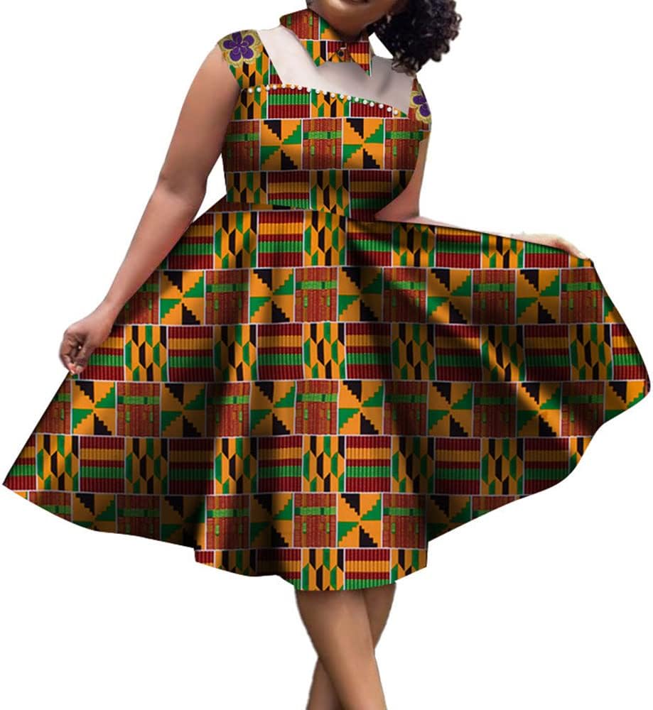 Amazon.com: African Women Dresses Sleeveless Patchwork Applique Knee-Length  Pearl Dress : Clothing, Shoes & Jewelry