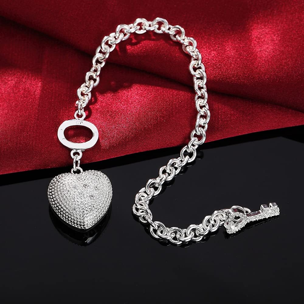 Pulseras de joyería para Mujer, Plata de Ley 925 con Forma de candado de corazón, Cadena con Hebilla, brazaletes de Fiesta con dijes, joyería