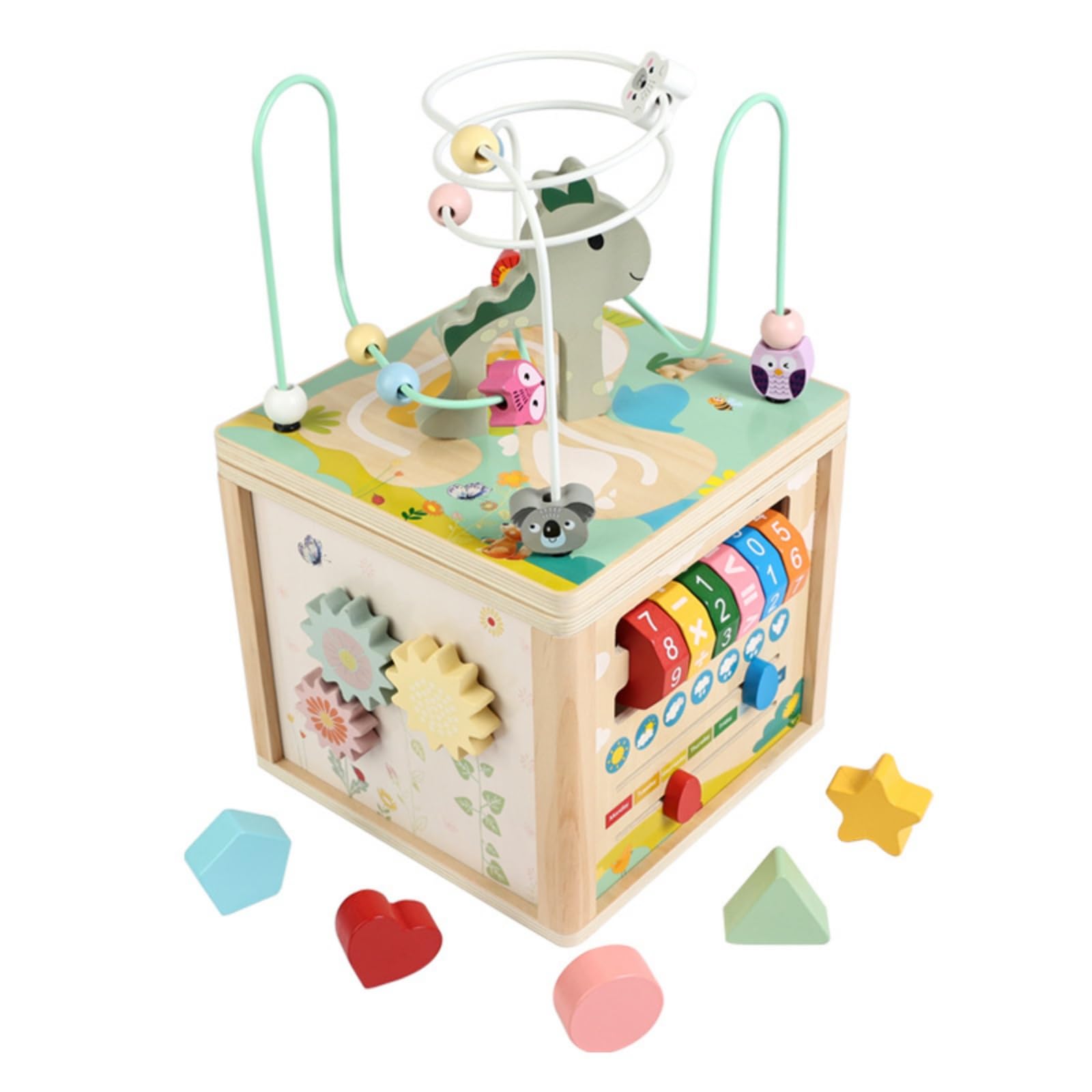 harayaa Kinder Perlenlabyrinth Holz Aktivitätswürfel Motorikspielzeug Lernwürfel Kugelbahn Formensorter Zahlenscheiben Zahnräder Fördert Zählen Und Formen mit