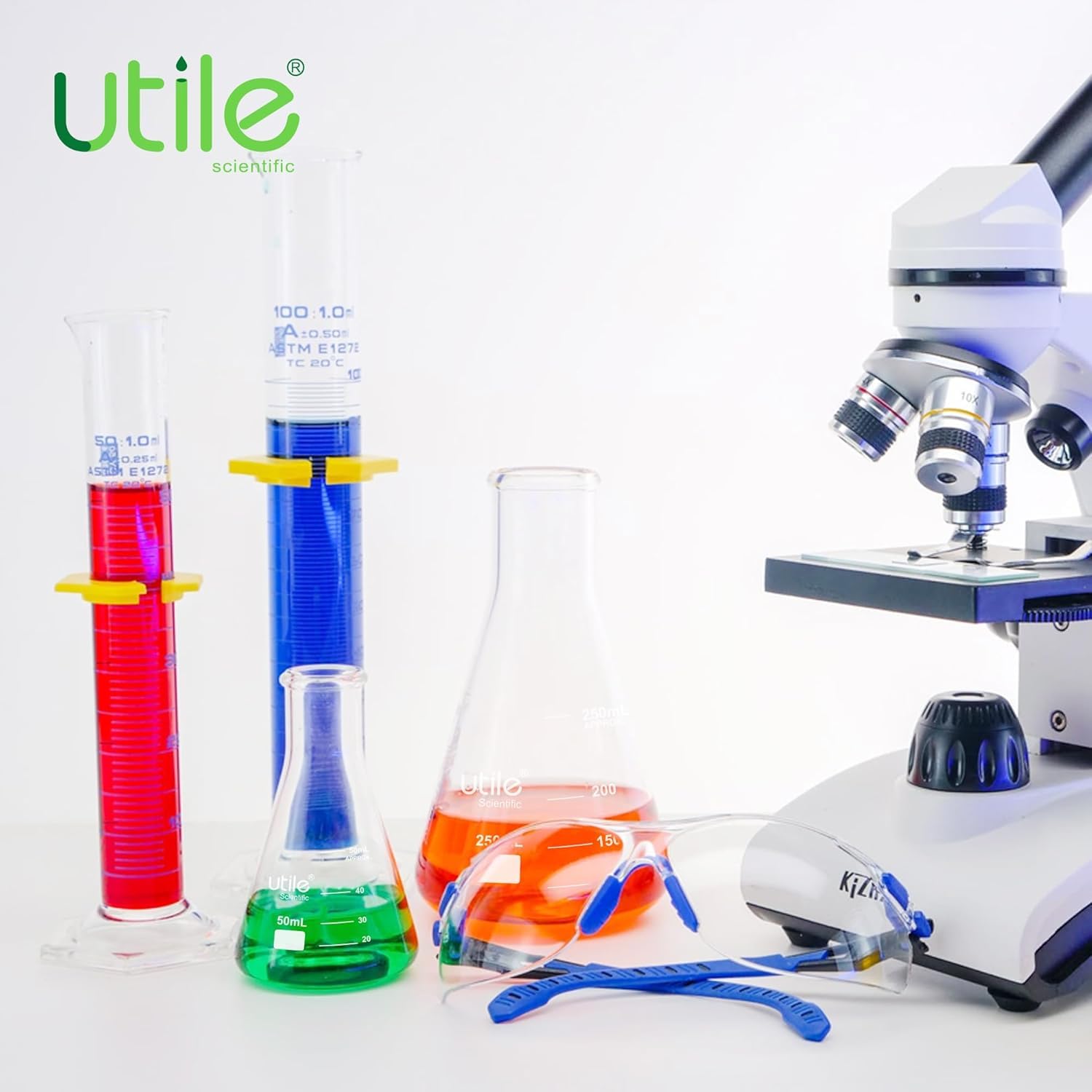 Utile Juego de 3 frascos Erlenmeyer de vidrio de 250 ml, 500 ml, 1000 ml, frascos Erlenmeyer de boca estrecha, frascos cónicos de vidrio borosilicato 3.3 para laboratorio, 4016.9917.1