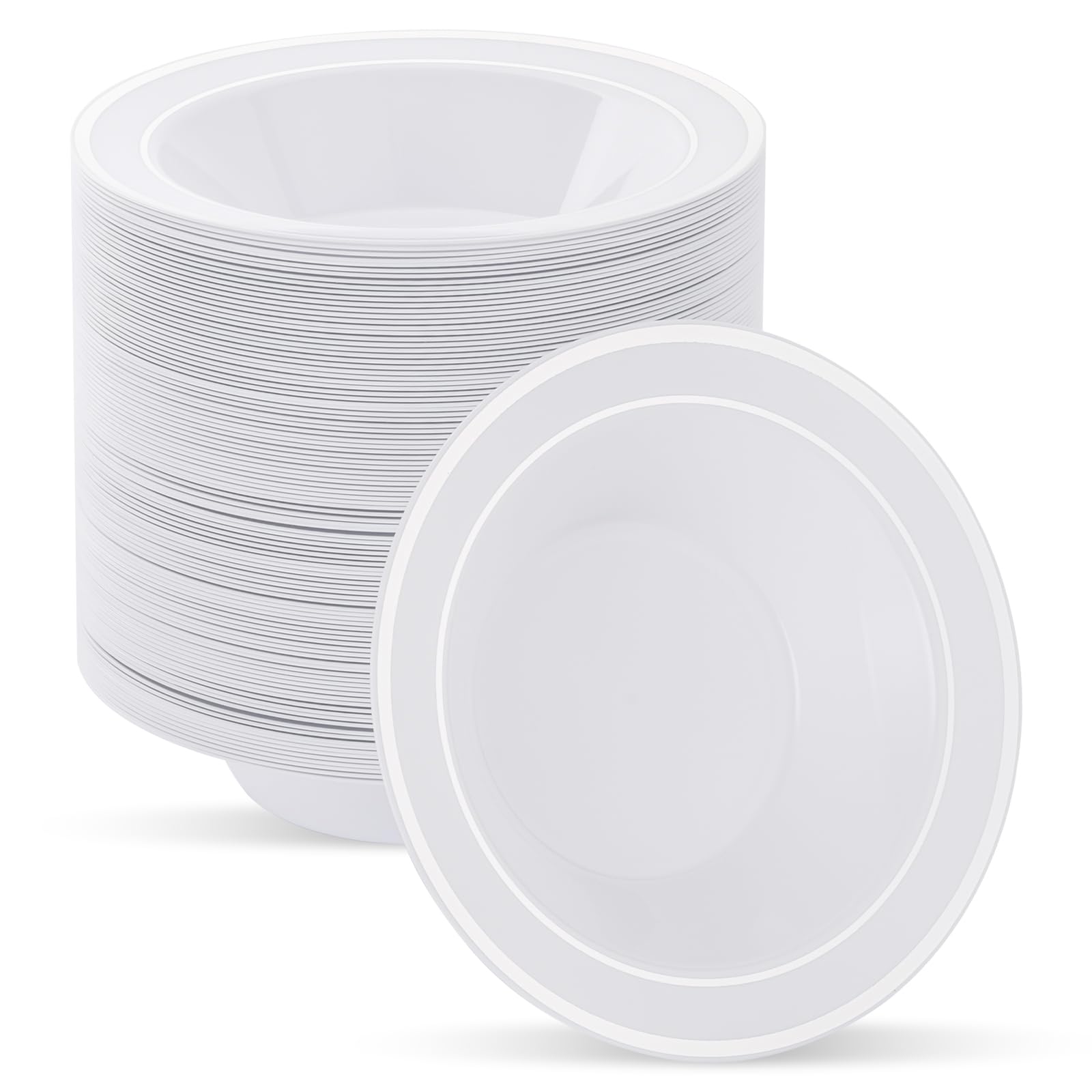 Disposable Soup Bowls with Silver Rim - 50 Pack -12 Disposable Soup Bowls with Silver Rim - 50 Pack -12