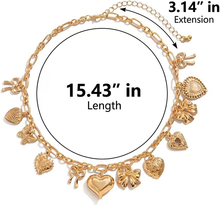 Gold Charm Necklace for Women Chunky Charms Necklace Gold Plated Stetement Choker Trendy Jewelry - Image 2