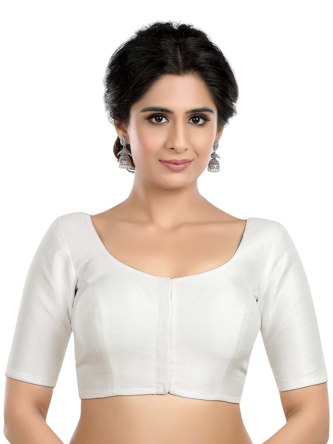 neckbook Women's Kora Silk Round Neck Half Sleeves Princess Cut Padded Readymade Saree Blouse-picture-29