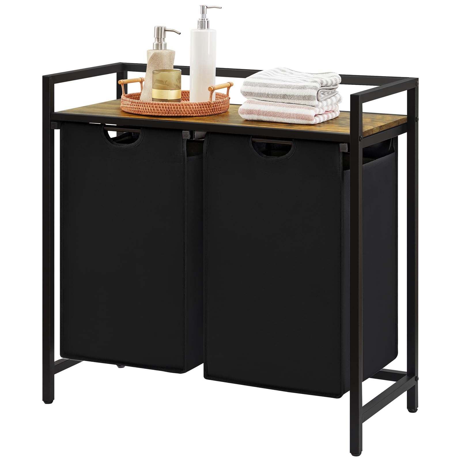 LifewitLaundry Hamper 2 Sections, 95 L Laundry Basket with Shelf and Double Pull-Out Removable Bags, Laundry Sorter for Laundry Room Bedroom Bathroom Dorm, Black