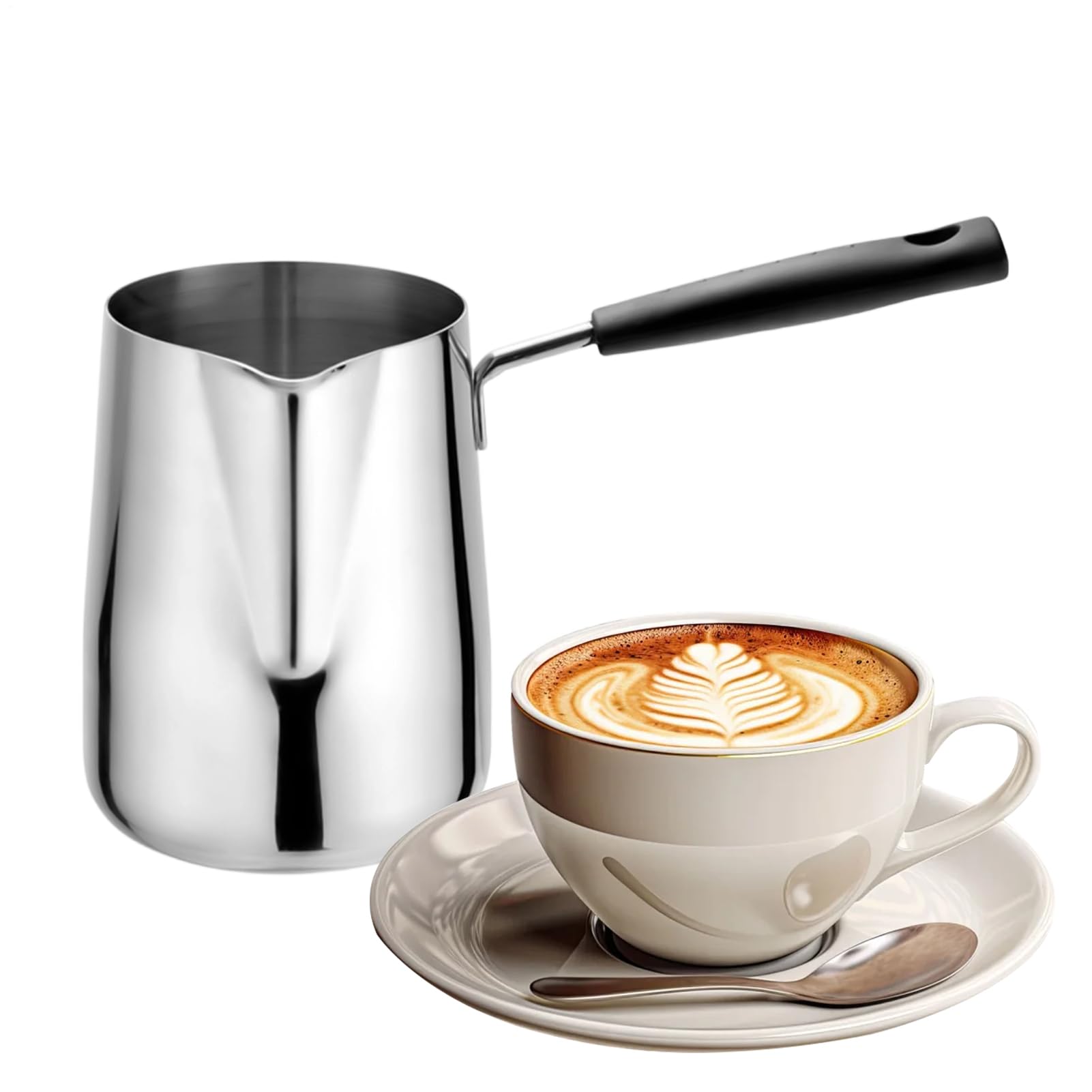 Turkish Metal Coffee Pot, 600 ml Drinks Cooker with Spout, Hot Chocolate Cooker, Suitable for Tea, Coffee, Milk, Hot Chocolate as well as for Home, Kitchen, Office and Home