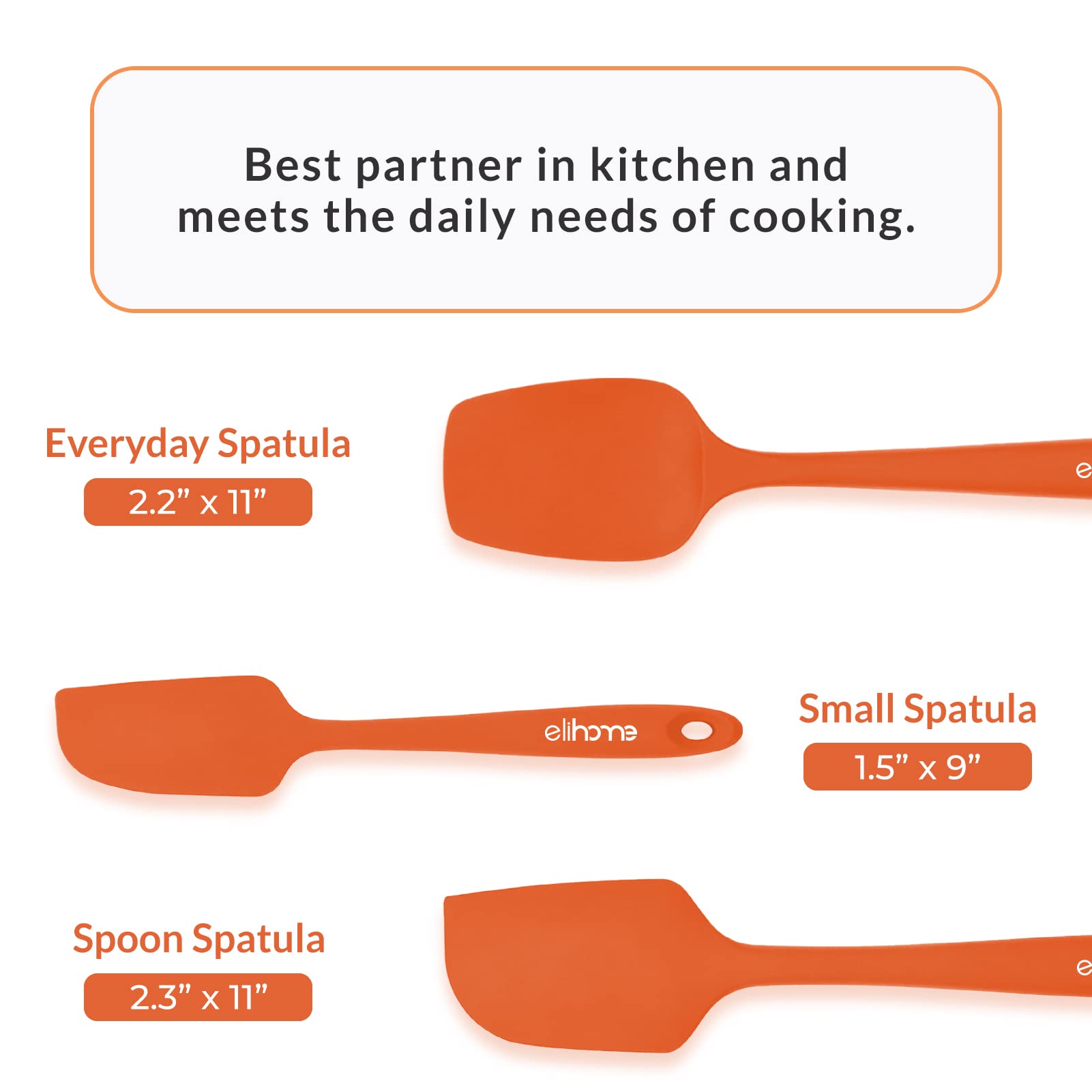 Elihome Lot de 3 spatules en silicone Chef Series - Résistantes à la chaleur - Anti-adhésives - En caoutchouc - Pour la cuisine, la pâtisserie et le mélange - Sans BPA et certifié LFGB - Orange