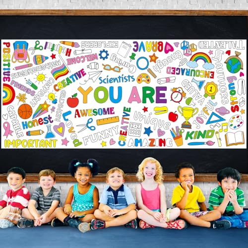 Image of Motivational Large Coloring Poster for Kids 30 x 72 Inch, Giant Positive Affirmations Coloring Paper Tablecloth Sheets, Color-in Activities Games for Kids Classroom Home Birthday Party Supplies