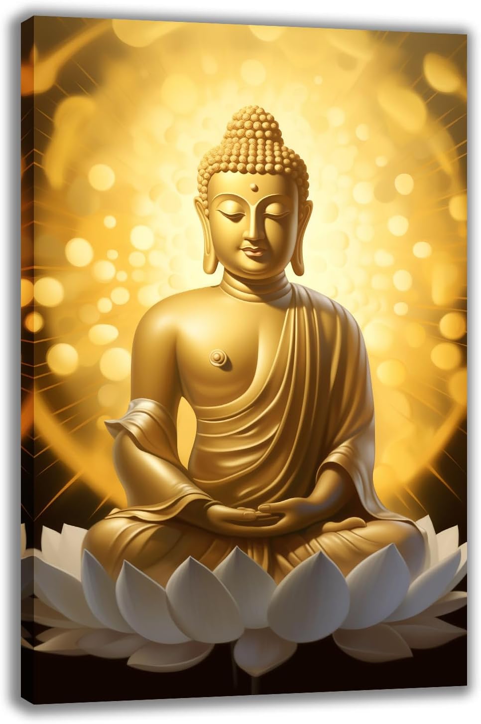 MODOJOART Buddha Canvas Wall Art, Buddha Statue with Holy Light Painting Poster Abstract Religious Picture Print for Bedroom Living Room Decor(Artwork-02, 12"x18")