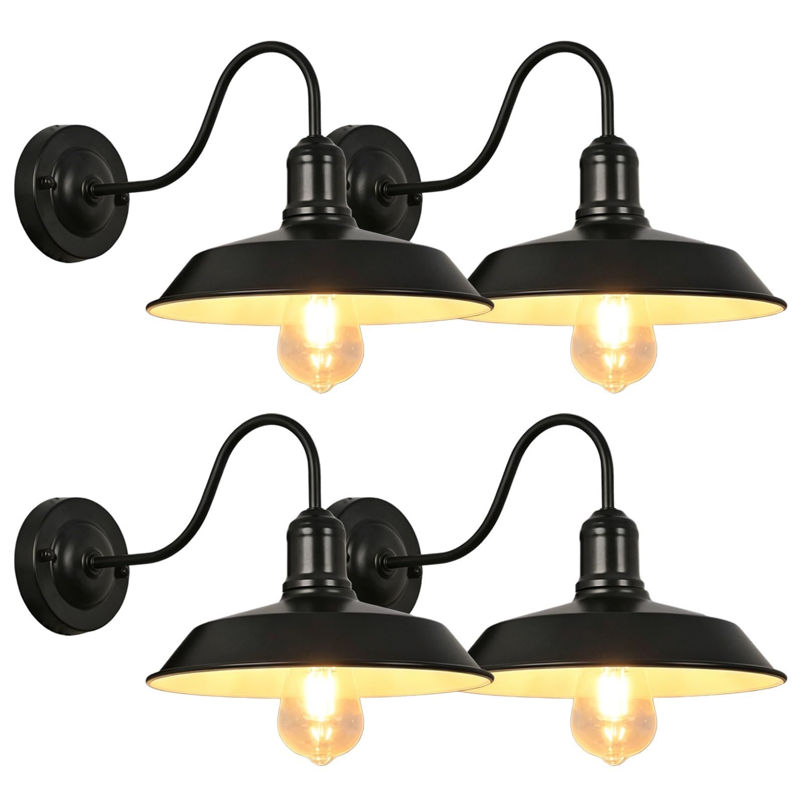 Moddeny Black 4 Pack Retro Outdoor Wall Lights, Iron Gooseneck Barn Light Porch Wall Light Fixtures Anti-Rust Waterproof Farmhouse Exterior Light For Porch Garage Patio Doorway