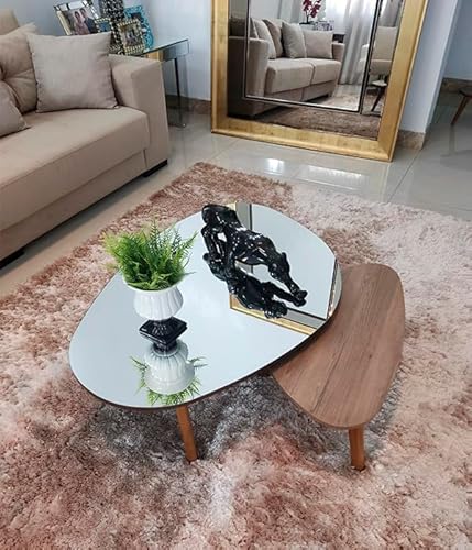 Mesa de Centro Orgânica Espelhada Paris Conjunto Espelhado e Amadeirado (Cor Freijó)