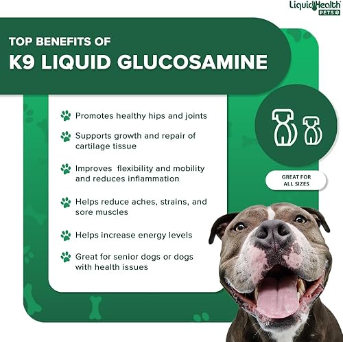 Miniatura 4 de LIQUIDHEALTH K9 - Glucosamina líquida para perros cachorros y caninos mayores condroitina MSM ácido hialurónico