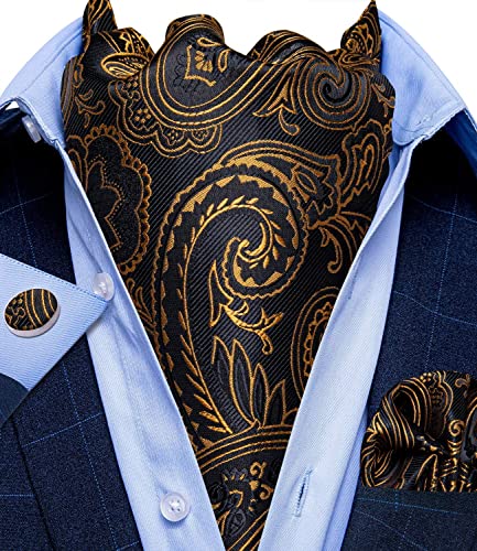 Image of DiBanGu Silk Woven Ascot Cravat with Pocket Square Set for Men | Paisley Ascot,Wrinkle-Resistant,Silky Smooth,Easy to Match,Cufflinks,Tie Ring,Wedding,Ceremonies,Party Occasions,Banquet