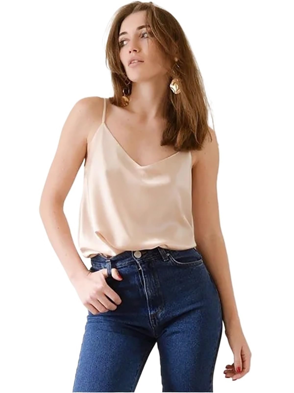 Camisola SóLida BáSica Camisola de Verano for Mujer, básica, sin Mangas, con Cuello Halter en V y Tirantes Finos satén Seda para Niña Camisola