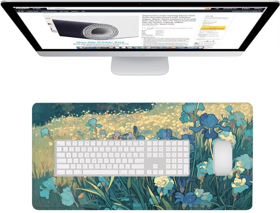 Tapis de souris gaming imperméable et antidérapant grand format fleur