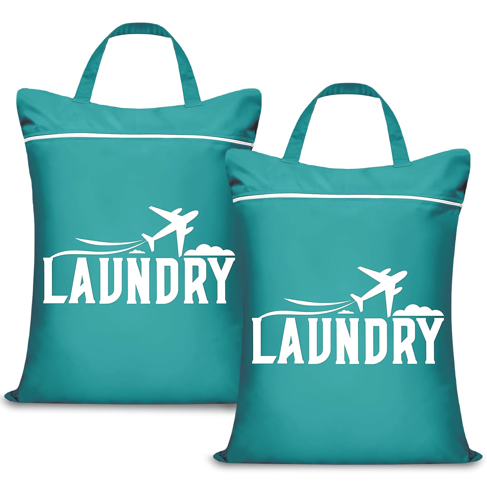 2 Pcs Large Travel Laundry Bags, Portable Waterproof Wet Clothes Bag with Zipper & Handle, Reusable Laundry Bags for Travelling, Swimming, Yoga, Gym, Camping, Family Vacation (Green)