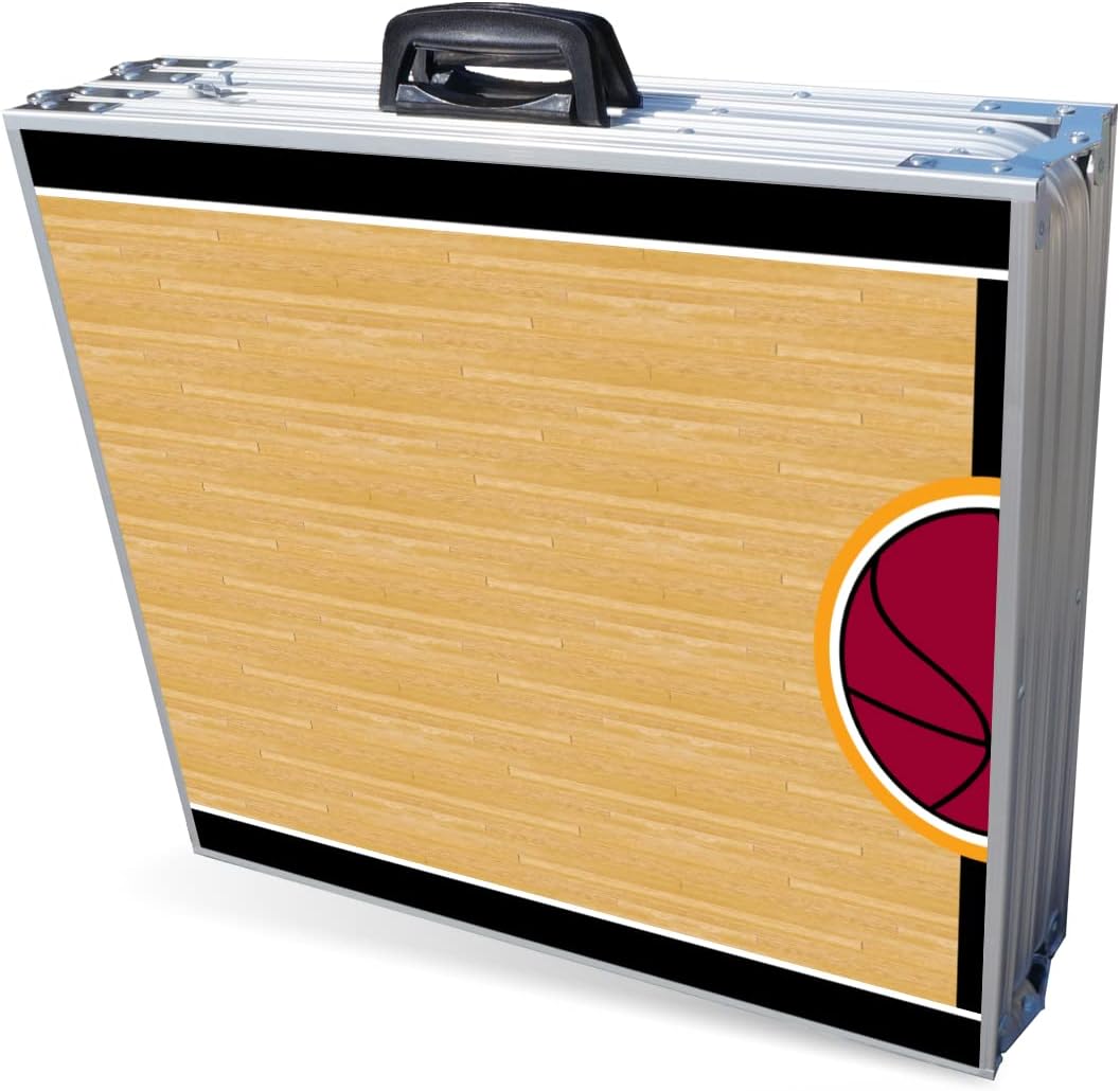 8-Foot Folding Portable Pong Table w/Optional Cup Holes & LED Lights - Miami Basketball Court (Choose Your Model)