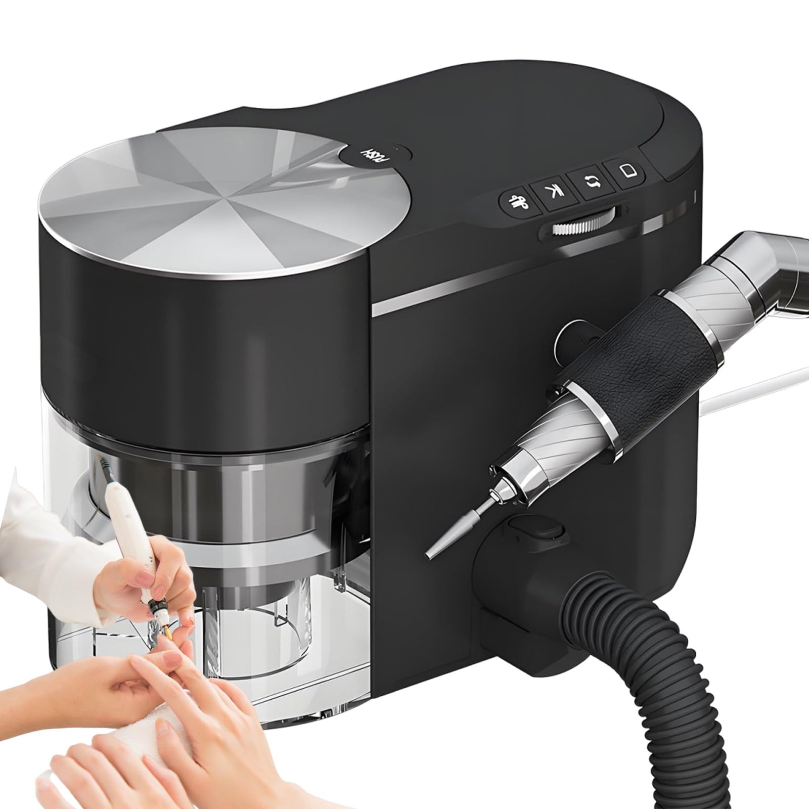 Sunseota Professional Nail Drill and Dust Collector 2-in-1, Electric Nail File Polisher with Vacuum Suction, 30000 RPM Brushless Motor, ≤68dB Ultra Quiet, Adjustable Suction & Angle, Extension Black