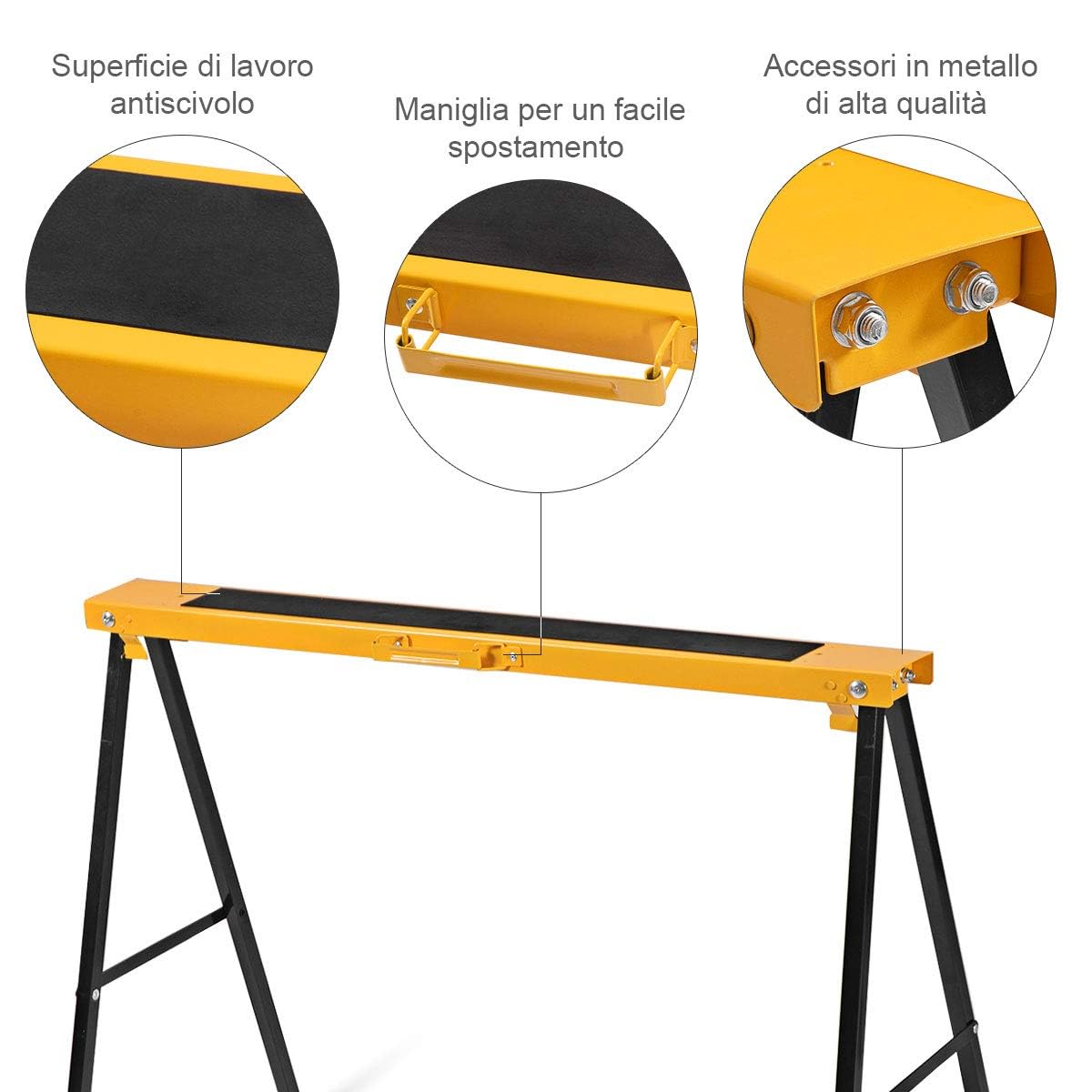 RELAX4LIFE Coppia Cavalletti per Segare Pieghevoli con Portata di 275kg ，Trespoli Pieghevoli,Set di 2 Cavalletti da Lavoro