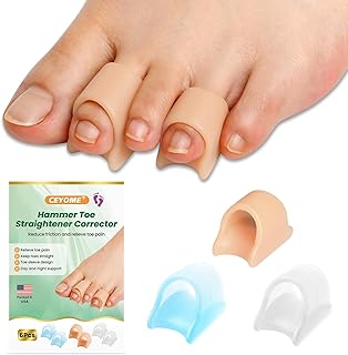 Hammer toe Corrector Straightener - 6 Pack ( M Size ) Hammer Toe Splints for Walking, Standing, Running - Soft Gel Toe Straighteners - Realign Bent, Curled,Hammer Toes - Toe separator for Women & Men