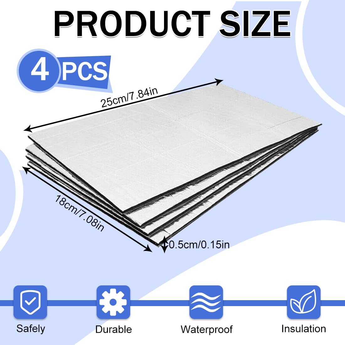 Pannello Isolante Termico Adesivo 4 Pezzi 250x180x5MM Impermeabile Fonoassorbente Auto