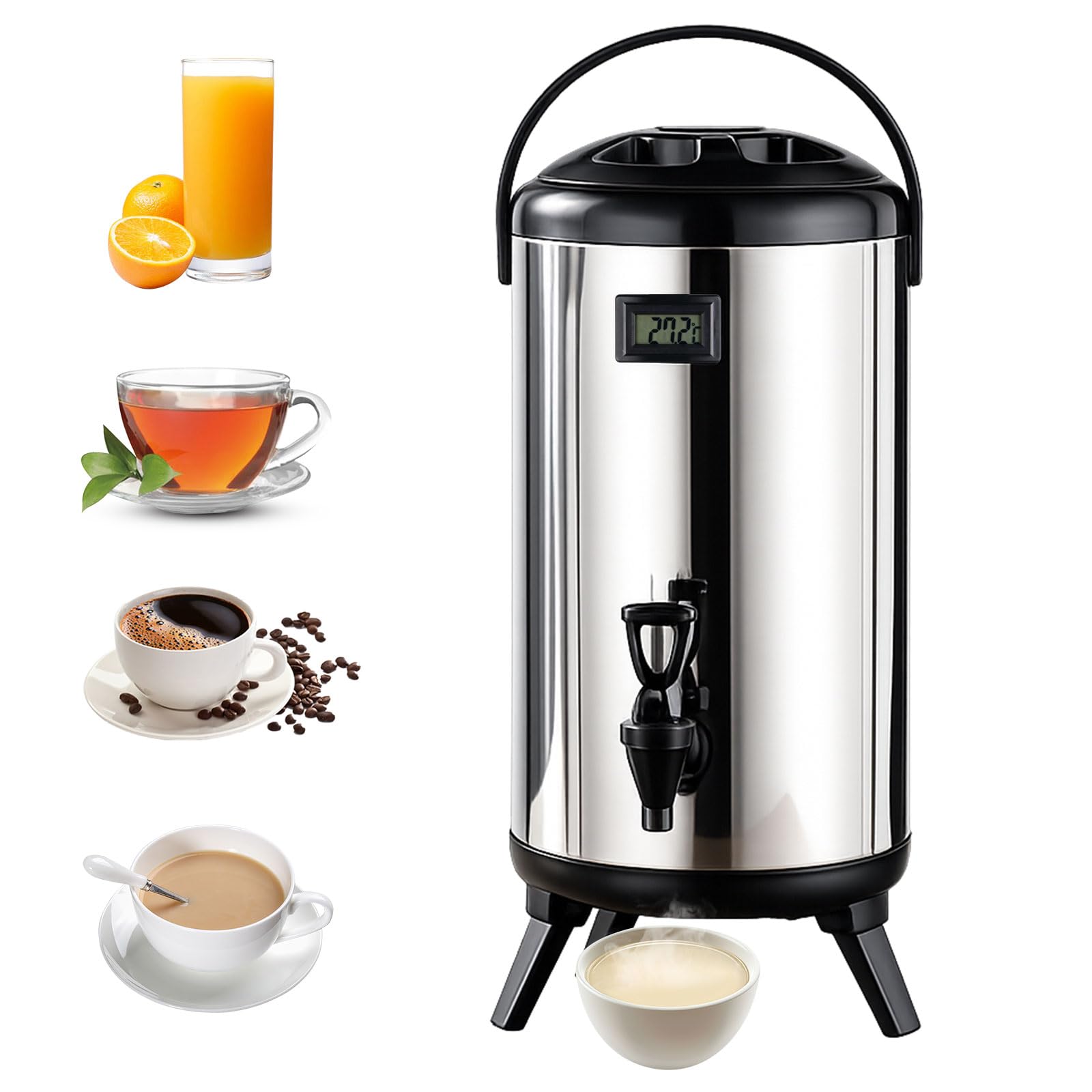 Isolierter Edelstahl-Eimer mit Zapfhahn, 12 L/3,2 Gallonen, Heiß- und Kaltgetränkespender mit Temperaturanzeige für heiße und kalte Getränke, ideale per feste, Büro e Catering