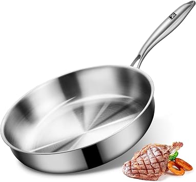 GOLDEN KEY Stainless Steel Frying Pan 28 cm, Stainless Steel Pan Induction 11In, 3-Layer Stainless Steel Skillet Pan Uncoated Oven Safe Suitable for All Hobs Omelette 28CM