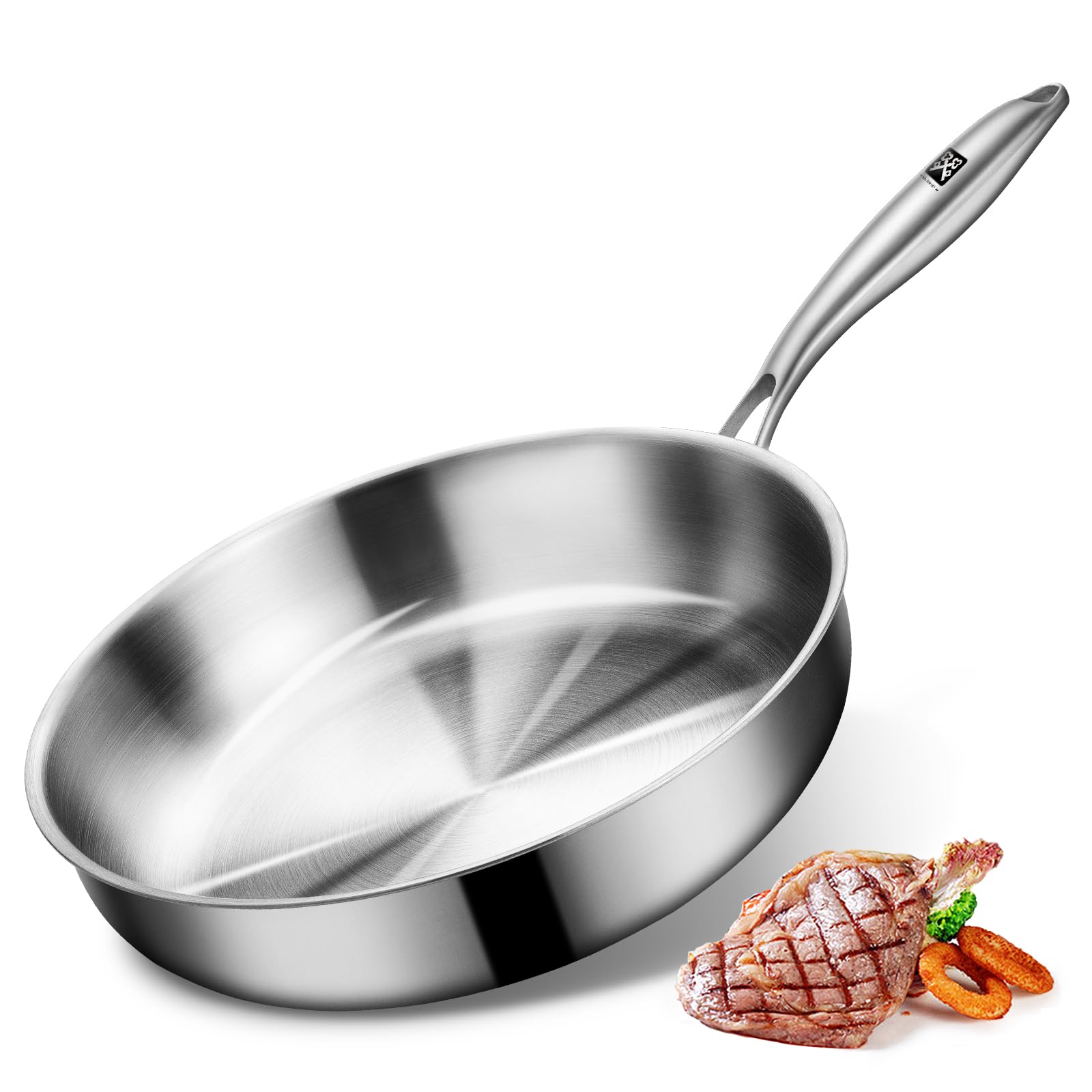 Edelstahlpfanne 28 cm, Edelstahl Pfanne Induktion Unbeschichtet, Stainless Steel Pan 28cm PFAS-, PTFE- und PFOA-frei, Pfanne Edelstahl Elektro, Keramik, Gas Backofen Ofenfest und Spülmaschinenfest