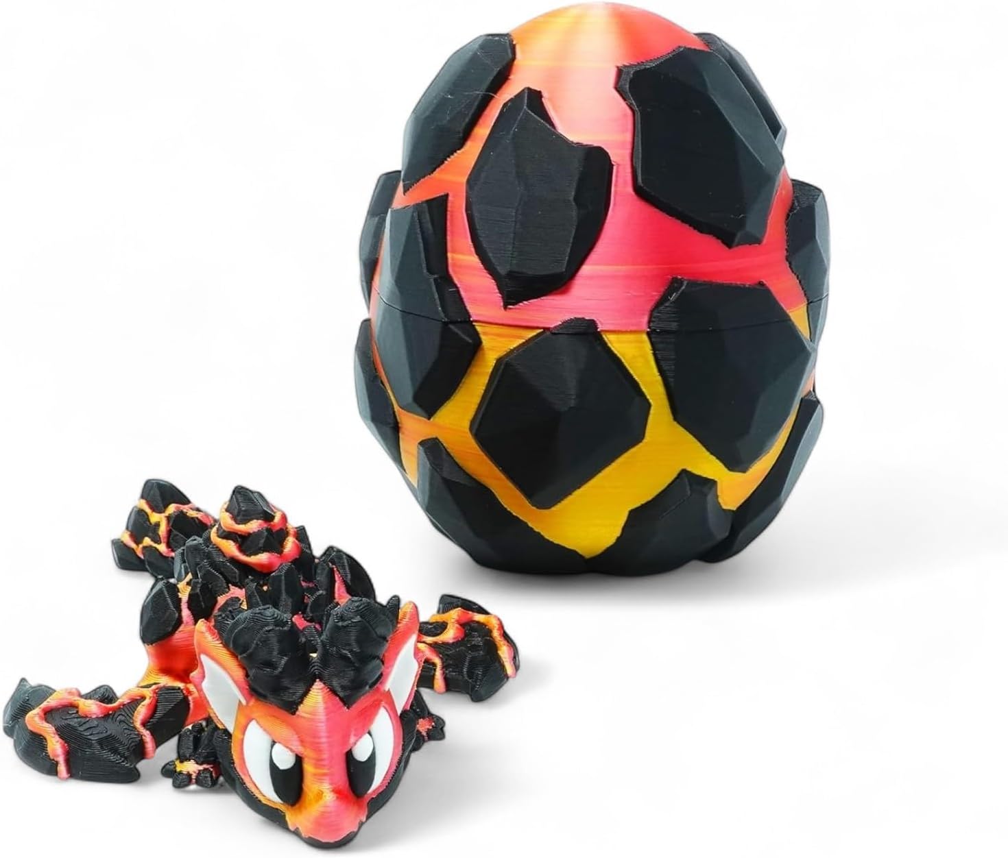 - Articulated Firescale Lava Dragon in Lava Egg – Flame-Forged Fire Beast Nestled in Ember Core, Textured Ashstone Egg Chamber,Flexible Volcanic Guardian for Desk Showcase