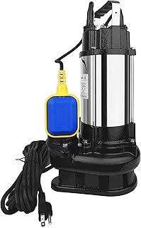 ExGizmo 1HP Submersible Sewage Pump,110V 6340 GPH Sewage Pump,Stainless Steel Submersible Sump Pump,Automatic Tethered Float Switch,2" NPT Discharge with 23 ft Power Cord