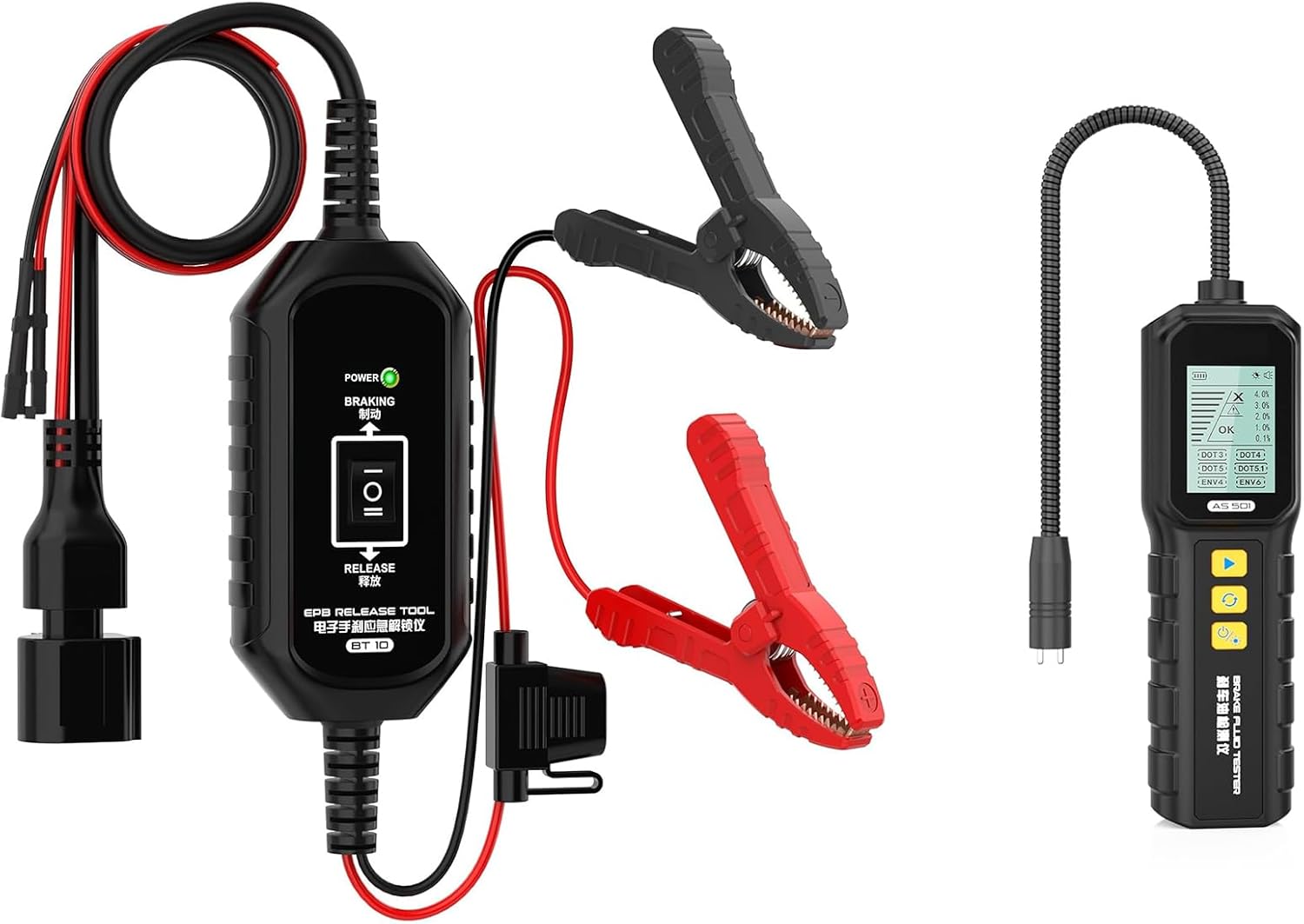 BT10 EPB Emergency Release Tool, Smart Dual-Channel Control & Over-Current Protection for Electronic Parking Brake Reset & Emergency Road Rescue of Cars and SUVs & AS501 Brake Fluid Tester with 10-Inc