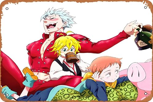 The Seven Deadly Sins, Meliodas (The Seven Deadly Sins), Ban (The Seven Deadly Sins), King (The Seven Deadly Sins), Hawk (The Seven Deadly Sins) Anime Poster Home Wall Art Decoration Retro Metal Tin