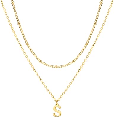 Gold Initial Necklaces for Women, 14K Gold Plated Letter Necklace Tiny A-Z Pendant Choker Cute Necklace Personalized Monogram, Dainty Gold Layered Initial Necklace Jewelry for Women Birthday Gifts