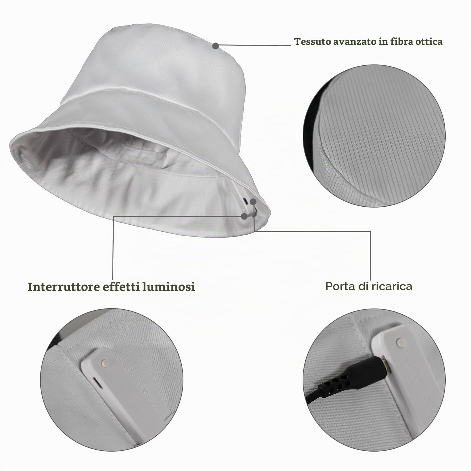 lumisonata LED Rave Bucket Hat USB Rechargeable 7 Colors Glow in The Dark Festival Accessories