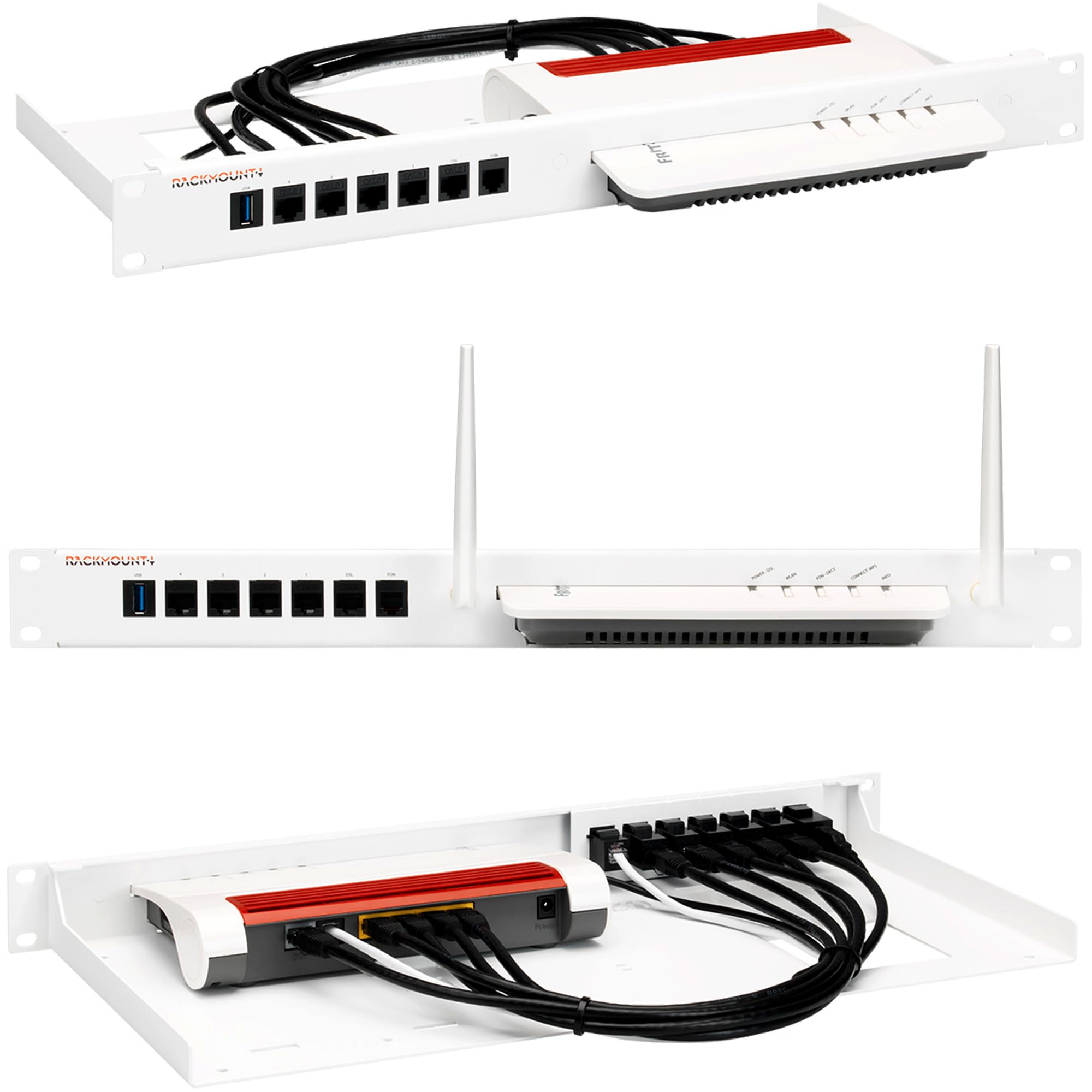 Rackmount.IT RM FB T2 Rack Zubehör Montageschelle für AVM Fritz!Box 5530, 6850 LTE, 7530, Stahl, Schwarz