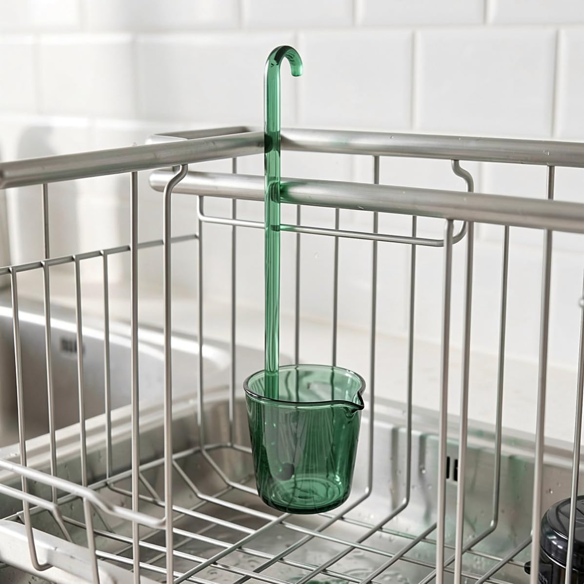Green Glass Punch Ladle with Long Handle, 130ml Serving Spoon