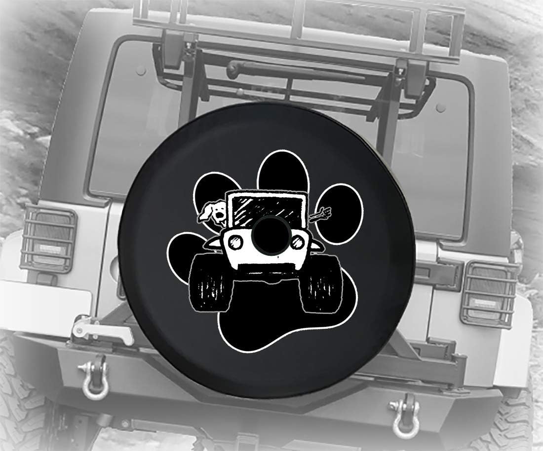 Driving with Dog 4x4 Off Road Vehicle & Paw Print Rough Terrain Adventure Animal Lover JL Spare Tire Cover with Backup Camera Hole Black Size 32 Inch