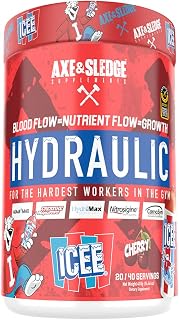 Axe & Sledge Supplements Hydraulic Stimulant-Free Pre-Workout Powder, 1 Count, 20/40 Servings, ICEE Cherry