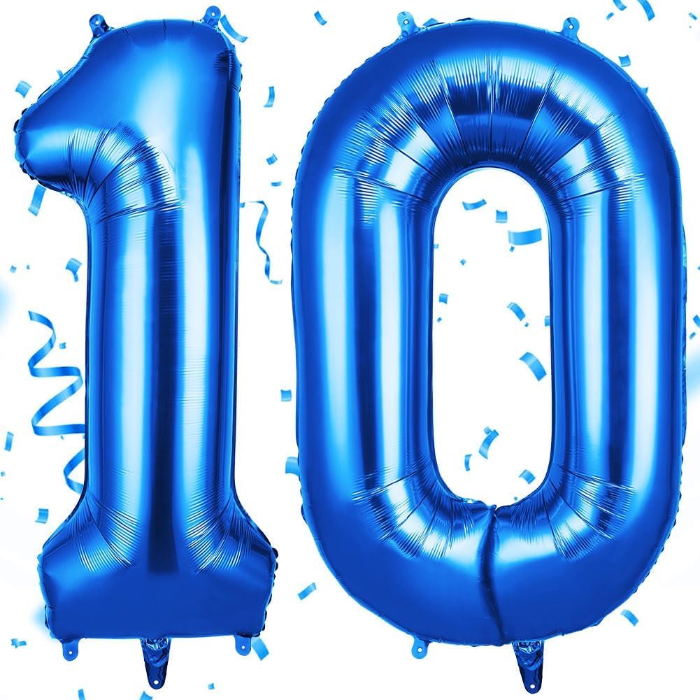 OFFCUP Helium Balloons, 40 Inches Number Balloons 10, Foil Birthday Balloon for Birthday Wedding Party Decorations Celebration Supplies (Blue)