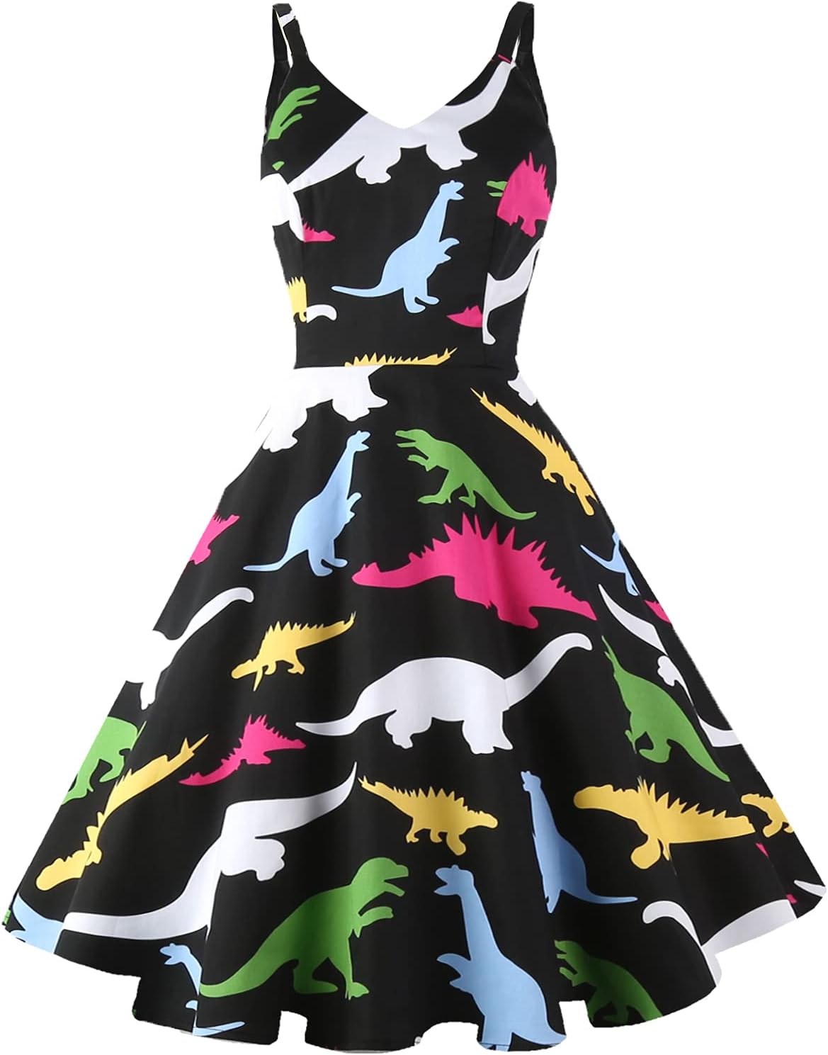 Women's 1950s Retro Vintage Spaghetti Strap Cocktail Swing Dresses with Pockets