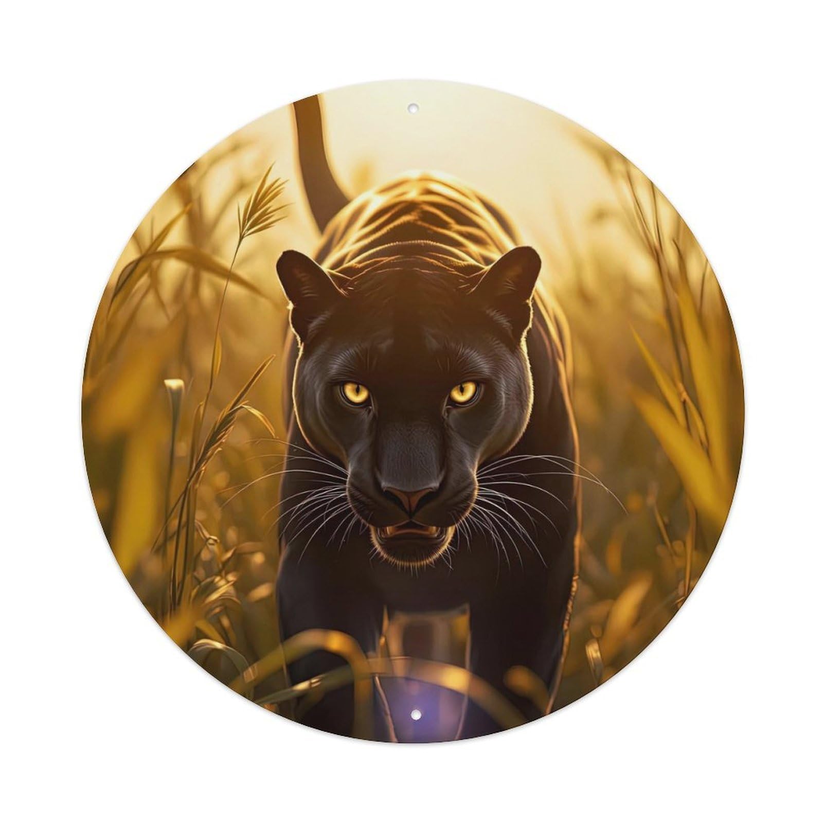 Cwbufd Vintage Style Animal Black Panther In Golden Grass Sunset Backlight Wildlife Vintage Metal Tin Sign Plaque Wall Decor For Cafe, Club Bar, Office, Garden Metal Poster 8X8inch