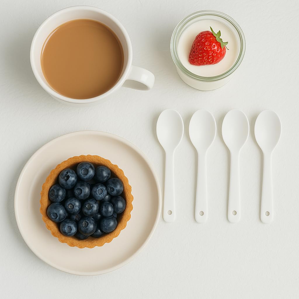 13,8 cm weißer Suppenlöffel, Kaffeelöffel, Rührlöffel mit asiatischen Keramiklöffeln aus Keramik, für Kaffee, Joghurt, Soße, Zucker, Salz und Desserts, Demitasse, Espressolöffel, Set mit 4